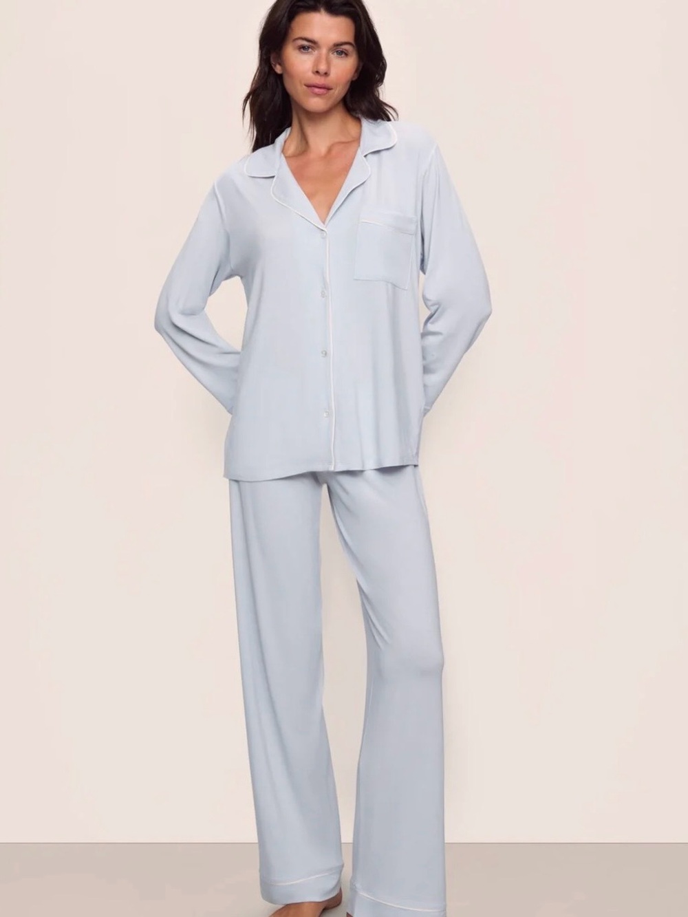 Eberjey Pale Blue Relaxed Button-Front Pajama Set